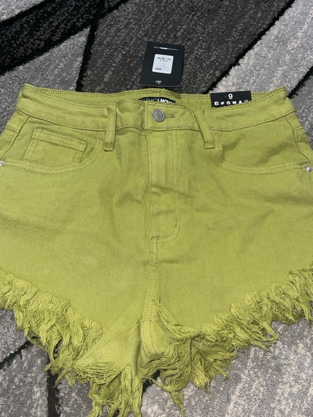 Fashion Nova Olive Green Frayed Hem Denim Shorts
